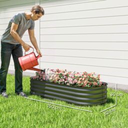 OUTSUNNY Galvanised Raised Garden Bed Planter Box with Safety Edging in Dark Grey - thumbnail 3