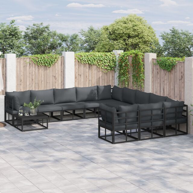 Berkfield Home Garden Sofa Set with Cushion with Pillow 12 pcs Black Aluminium - image 1