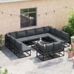 Berkfield Home Garden Sofa Set with Cushion with Pillow 12 pcs Black Aluminium - thumbnail 3