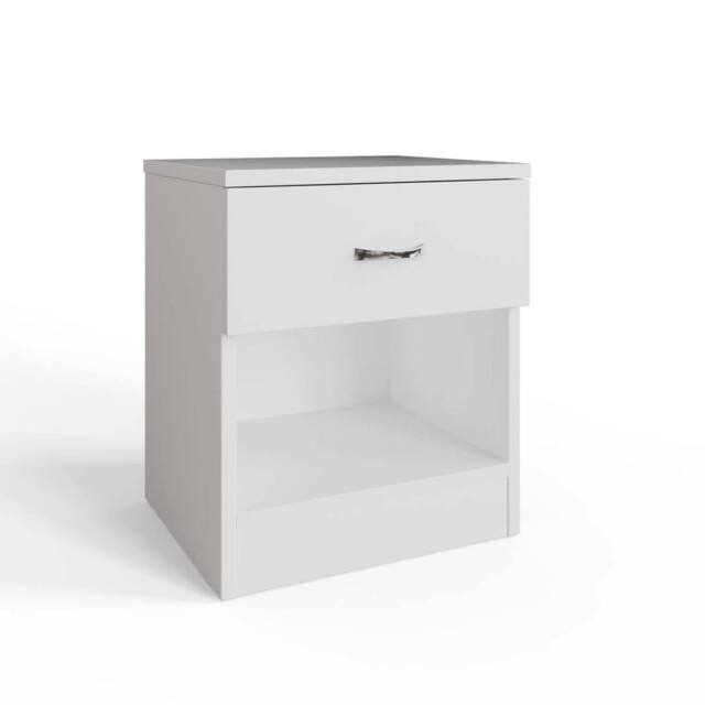 VOGREX 2 Matt White Bedside Tables Chrome Handles Open Shelf - image 1