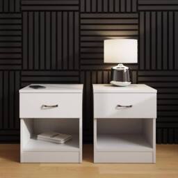 VOGREX 2 Matt White Bedside Tables Chrome Handles Open Shelf - thumbnail 4
