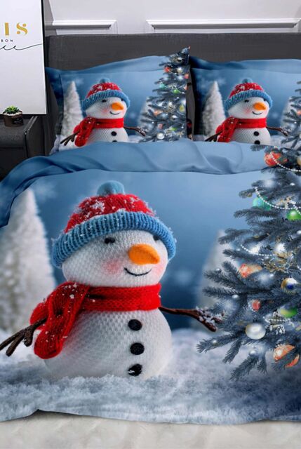 Ezysleep Snowman Christmas Duvet Set in Blue - Size: King