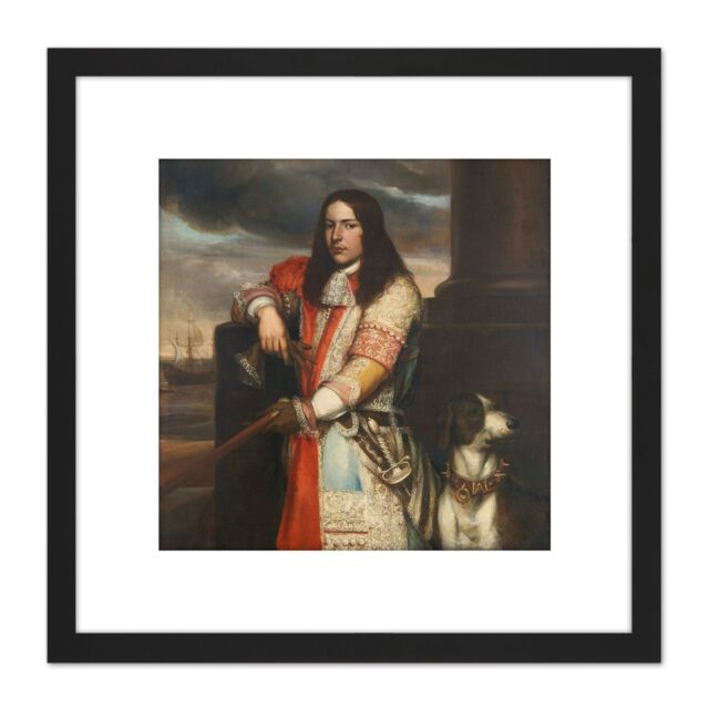 Artery8 Lievens Vice Admiral Angel De Ruyter 8X8 Inch Square Wooden Framed Wall Art Print Picture with Mount in Black - image 1