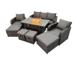 Fimous Garden Rattan Reclining Chair 3 Seater Sofa with 4 Stools in Dark Grey - thumbnail 2