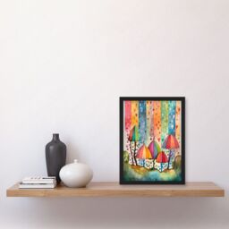 Artery8 Candy Land Rain Rainbow Folk Art Artwork Framed Wall Art Print A4 in Black - thumbnail 2