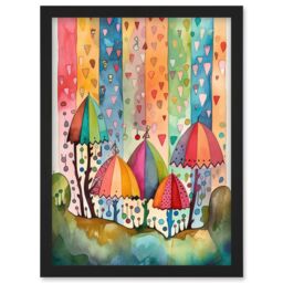 Artery8 Candy Land Rain Rainbow Folk Art Artwork Framed Wall Art Print A4 in Black - thumbnail 1