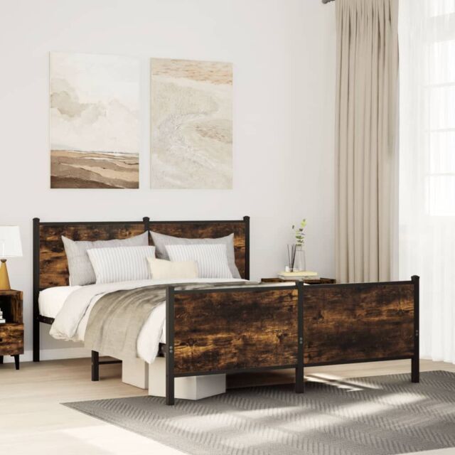 Berkfield Home Metal Bed Frame without Mattress Smoked Oak 150x200 cm King Size in Brown - image 1