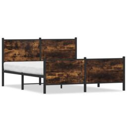 Berkfield Home Metal Bed Frame without Mattress Smoked Oak 150x200 cm King Size in Brown - thumbnail 2