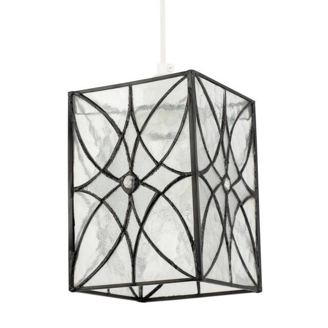 Happy Homewares Cathedral Style Glass Pendant Light Shade with Textured Glass Panels in Clear - image 1