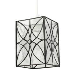 Happy Homewares Cathedral Style Glass Pendant Light Shade with Textured Glass Panels in Clear - thumbnail 1