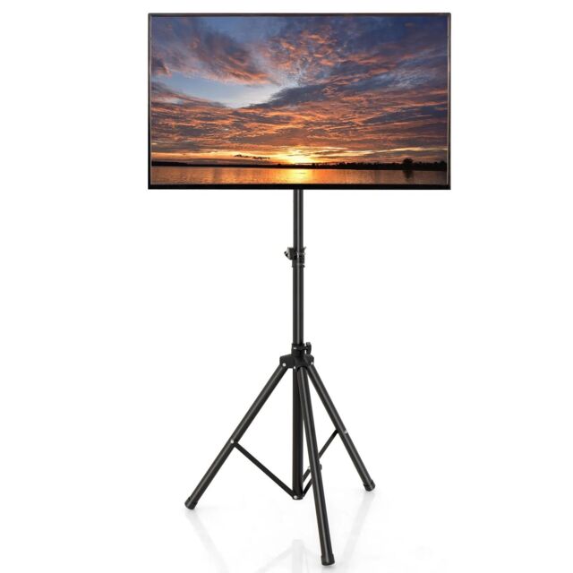 Costway Tripod TV Stand 5-position Height Adjustable Swivel TV Floor Stand Non-slip Foot in Black - image 1