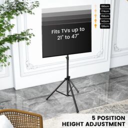 Costway Tripod TV Stand 5-position Height Adjustable Swivel TV Floor Stand Non-slip Foot in Black - thumbnail 4