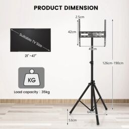 Costway Tripod TV Stand 5-position Height Adjustable Swivel TV Floor Stand Non-slip Foot in Black - thumbnail 2