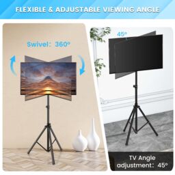 Costway Tripod TV Stand 5-position Height Adjustable Swivel TV Floor Stand Non-slip Foot in Black - thumbnail 6