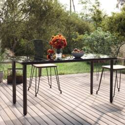 Berkfield Home Garden Dining Table Black 160x80x74cm Steel & Tempered Glass - Size: 160 x 80 x 74 cm - thumbnail 2