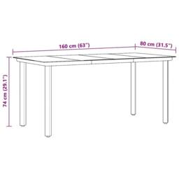 Berkfield Home Garden Dining Table Black 160x80x74cm Steel & Tempered Glass - Size: 160 x 80 x 74 cm - thumbnail 9