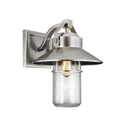 Loops Outdoor IP44 1 Bulb Wall Light Lantern Painted Brushed Steel LED E27 60W d00634 in Metallics - thumbnail 1