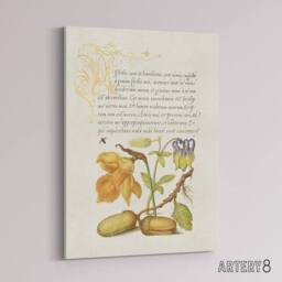 "Artery8 Daffodil Flower & Oak Acorns Calligraphy Canvas Wall Art Print in Beige - Size: W12"" x H16""" - thumbnail 2