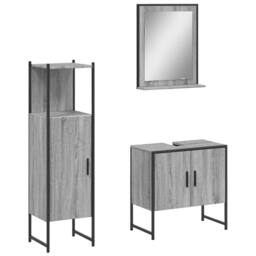Berkfield Home 3 Piece Bathroom Cabinet Set Grey Sonoma Engineered Wood - thumbnail 1