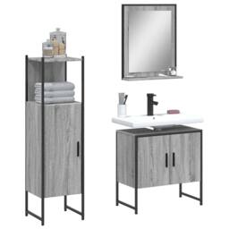Berkfield Home 3 Piece Bathroom Cabinet Set Grey Sonoma Engineered Wood - thumbnail 2