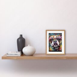 "Artery8 Wall Art Print English Bulldog Wearing Sunglasses Modern Detailed Artwork Framed 9X7 Inch in Beige - Size: W7"" x H9""" - thumbnail 2
