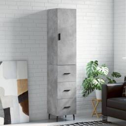 Berkfield Home Highboard Concrete Grey 34.5x34x180 cm Engineered Wood - thumbnail 2