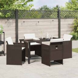 Berkfield Home 5 Piece Garden Dining Set with Cushions Brown Poly Rattan - thumbnail 4