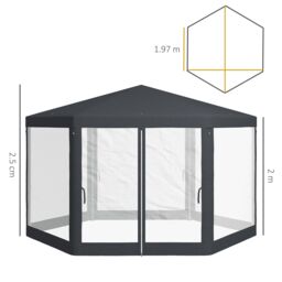 OUTSUNNY Hexagonal Gazebo Patio, Outdoor Canopy Patio Party Tent Dark Grey - thumbnail 3