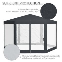 OUTSUNNY Hexagonal Gazebo Patio, Outdoor Canopy Patio Party Tent Dark Grey - thumbnail 4