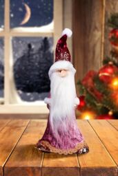 Shatchi 66cm Burgundy Santa - Christmas Figurine in Pink - thumbnail 2