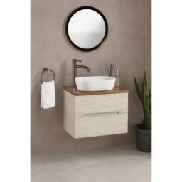 Bathroom Kingdom Monza Oatmeal & Walnut Fluted Wall Hung Vanity Basin 600mm - thumbnail 1
