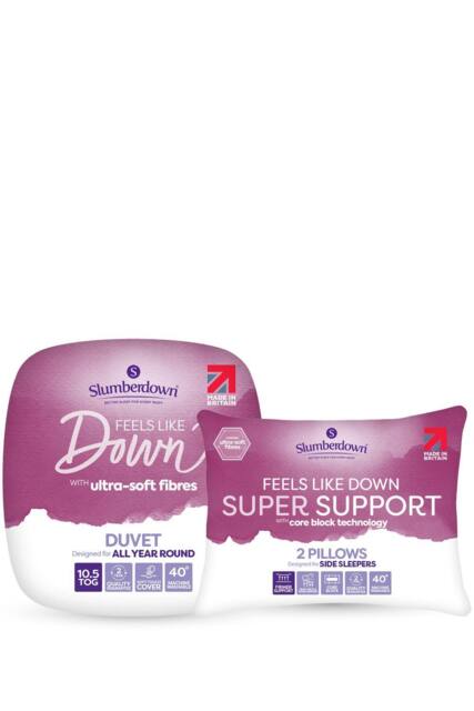 Slumberdown Feels Like Down 10.5 Tog Duvet with 2 Super Support Pillows in White - Size: Single