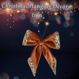 VFM e-Store Christmas Velvet Bow Hanging Decoration 22cm x 21cm Gold X 1 - Size: 22 cm x 21 cm - thumbnail 3