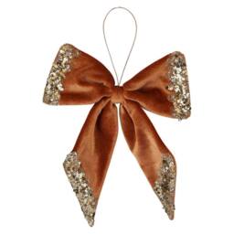 VFM e-Store Christmas Velvet Bow Hanging Decoration 22cm x 21cm Gold X 1 - Size: 22 cm x 21 cm