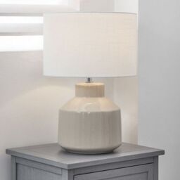 Ruma Small Crackle Effect Table Lamp Cream Ceramic Base White Drum Shade