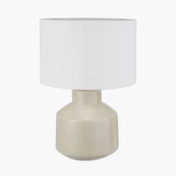 Ruma Small Crackle Effect Table Lamp Cream Ceramic Base White Drum Shade - thumbnail 2