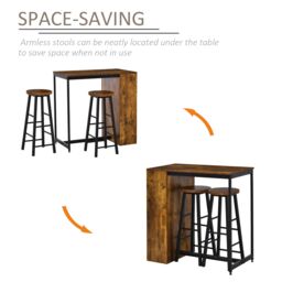 HOMCOM 3 Pieces Bar Table Set Pub Dining Table with Storage Shelf 2 Stools in Dark Brown - thumbnail 4