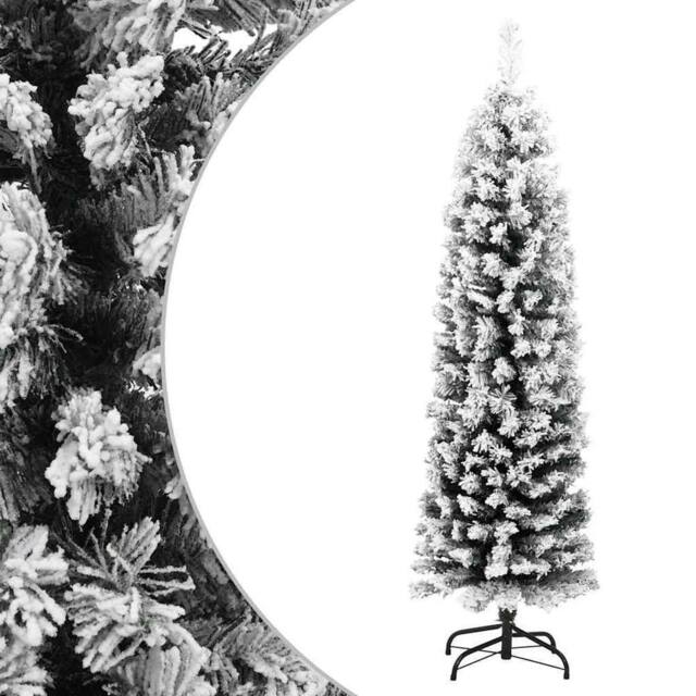 Berkfield Home Slim Artificial Christmas Tree with Flocked Snow Green 150 cm PVC - image 1