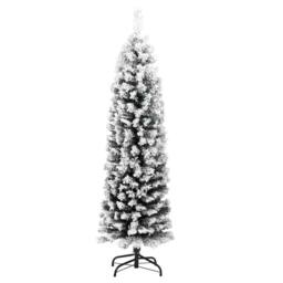 Berkfield Home Slim Artificial Christmas Tree with Flocked Snow Green 150 cm PVC - thumbnail 3