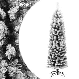 Berkfield Home Slim Artificial Christmas Tree with Flocked Snow Green 150 cm PVC - thumbnail 1