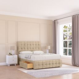 "Sloomy Berlin Divan Bed Base 2 Drawers 12"" Footboard & 26"" Strutted Headboard in Cream - Size: King" - thumbnail 1