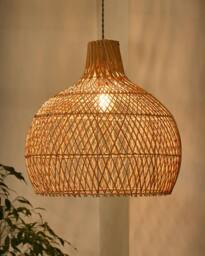 Dibor Traditional Rattan Teardrop Easy Fit Decor Ceiling Shade H45 x D46cm in Beige - thumbnail 1
