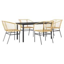 Berkfield Home 5 Piece Garden Dining Set Brown Poly Rattan Glass - thumbnail 1