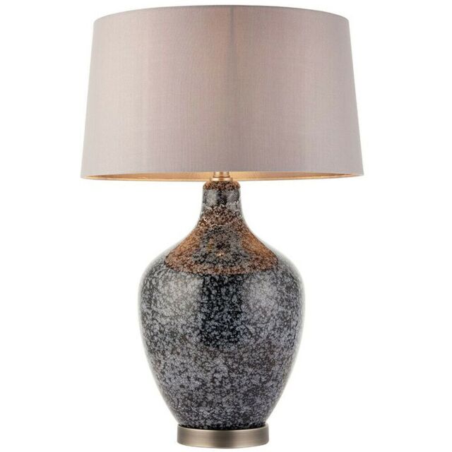 Loops Classic Style Table Lamp Light Black & Grey Speckled Glass & Mink Silk Shade - image 1