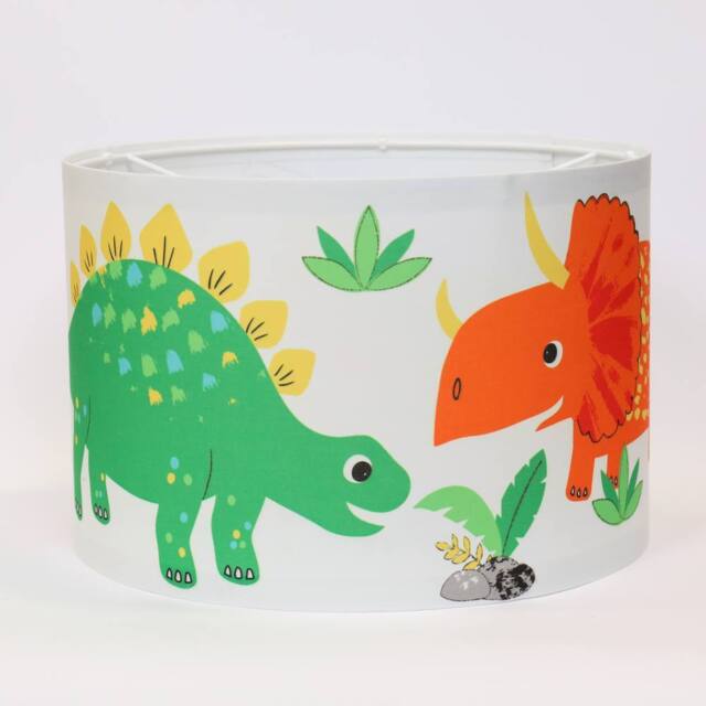 Happy Linen Company Dinky Dino Dinosaurs Pendant Drum Fabric Lampshade in White - Size: 18 cm diameter x 21 cm high - image 1