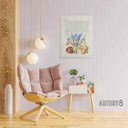 "Artery8 Iris Flower & Hazelnut Calligraphy Canvas Wall Art Print in White - Size: W12"" x H16""" - thumbnail 3