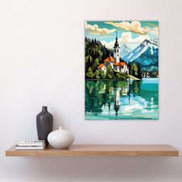 Artery8 Lake Bled Vibrant Artwork Slovenia Island w/ 17th Century Church Reflecting On Turquoise Waters Large Wall Unframed Art Poster Print Thick - thumbnail 4