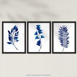 Artery8 A4 Wall Art & Frame Set of 3 Flower Plant Leaf Foliage Cobalt Blue - thumbnail 3