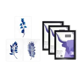 Artery8 A4 Wall Art & Frame Set of 3 Flower Plant Leaf Foliage Cobalt Blue - thumbnail 4