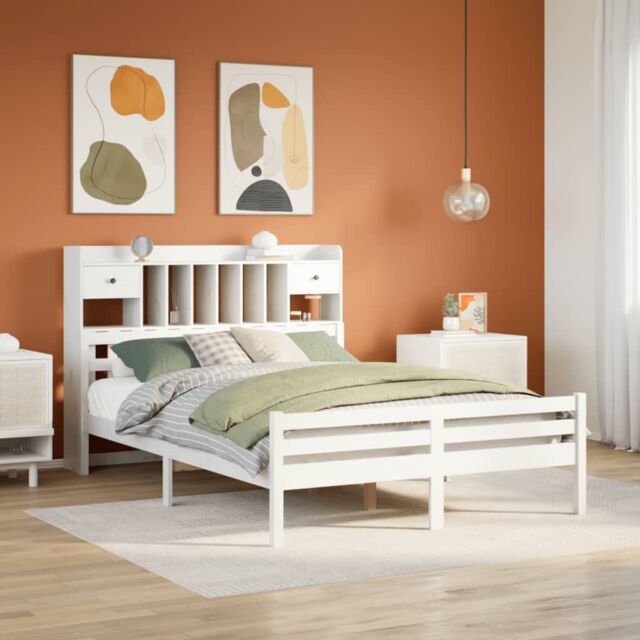 Berkfield Home Bookcase Bed without Mattress White 140x200cm Solid Wood Pine - Size: 140x200 cm - image 1
